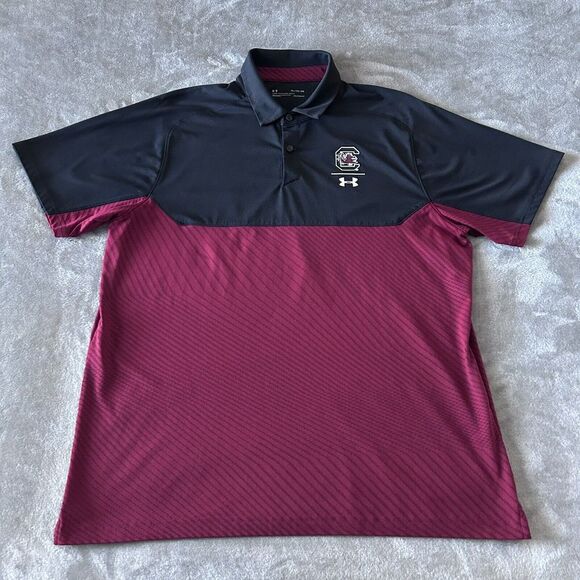Under Armour South Carolina Gamecocks Heatgear Polo Shirt Mens XL Colorblock - Picture 1 of 7